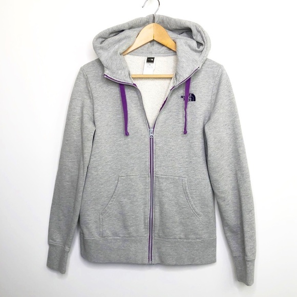 NORTH face gray play purple accent, zip front hoodie - Picture 1 of 10